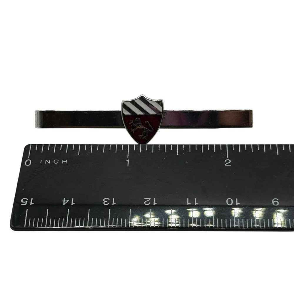 Fighting Lion Crest‎ Square Cuff Links Tie Bar Set Black Red Silver Tone Vintage